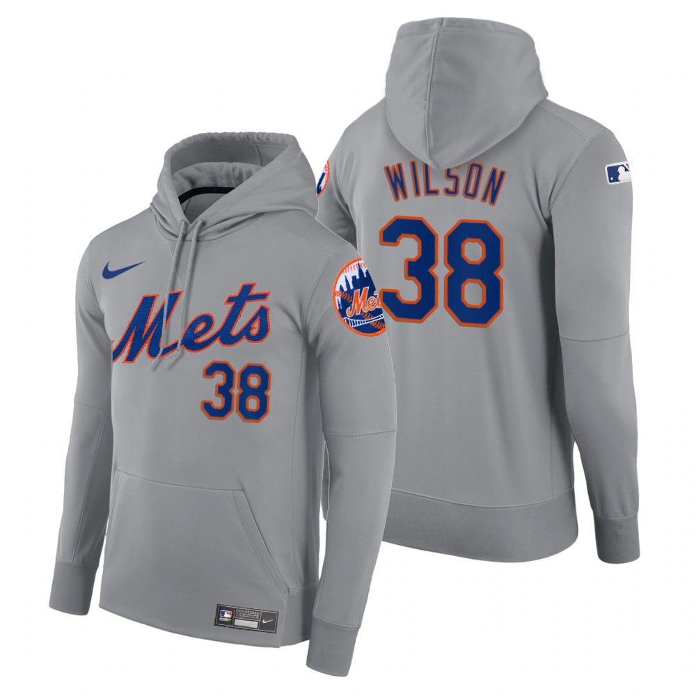 Men New York Mets #38 Wilson gray road hoodie 2021 MLB Nike Jerseys->new york mets->MLB Jersey